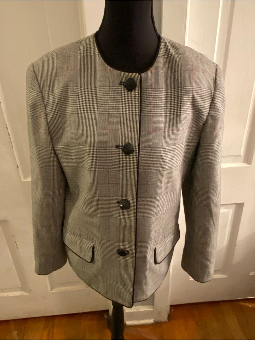 Women's Grey Glen Plaid Collarless Blazer